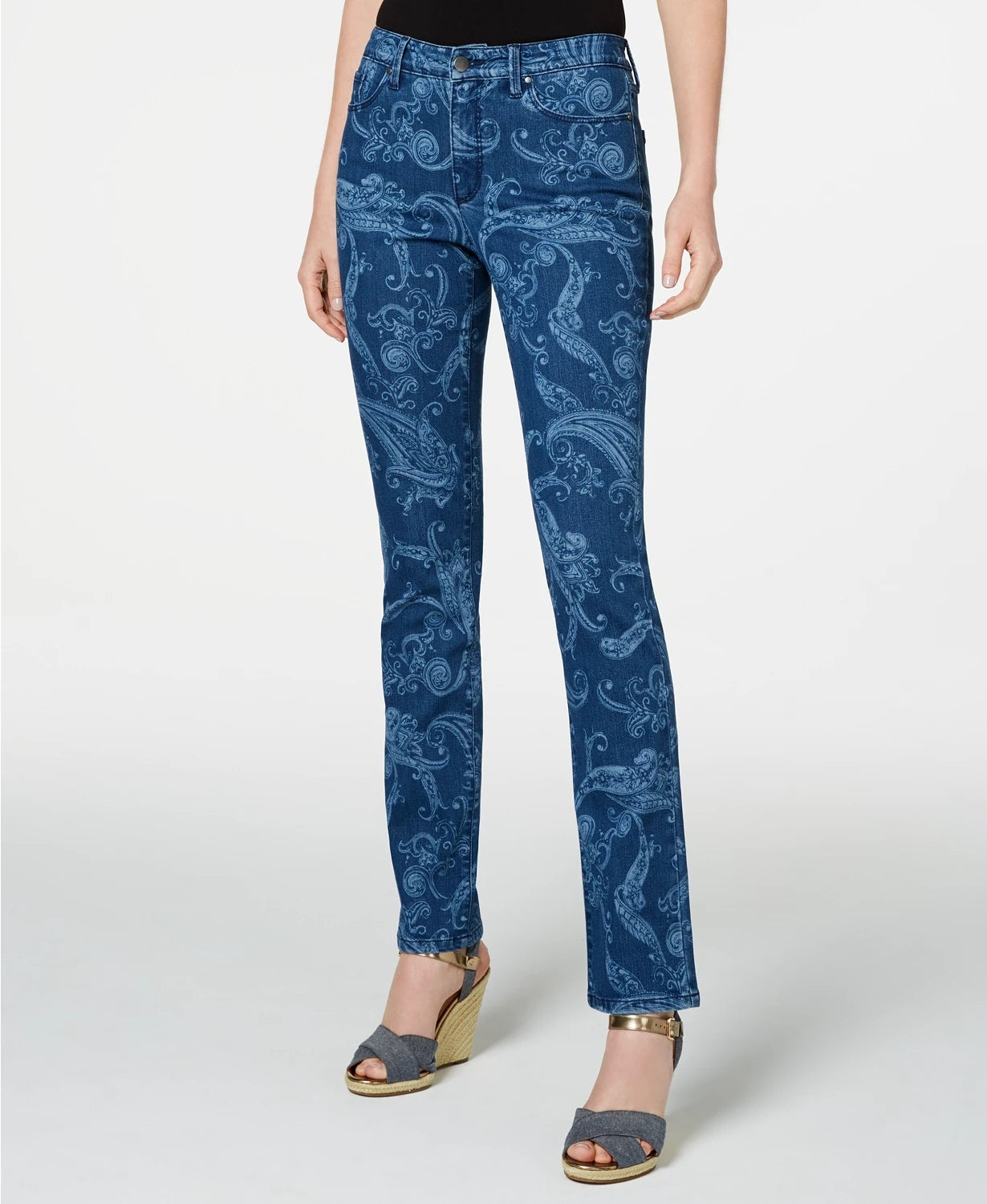 Charter Club Women's Paisley Print Straight Leg Jeans Medium Blue Size 10
