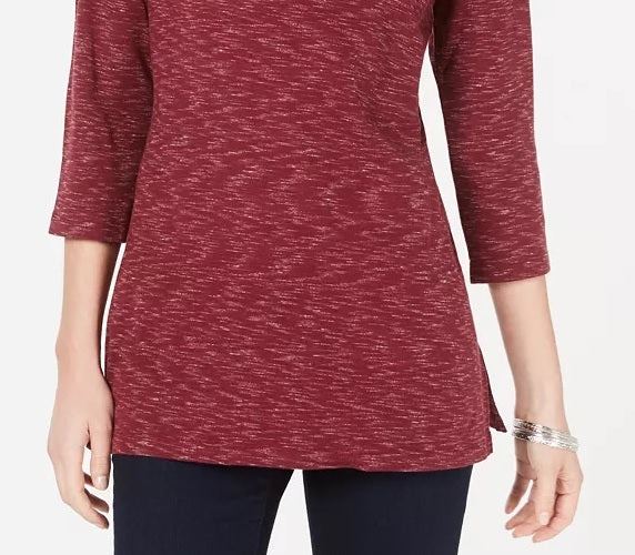 Karen Scott Women's Boat Neck Space Dyed Top Medium Red Size Medium