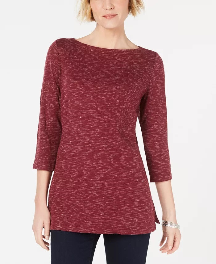 Karen Scott Women's Boat Neck Space Dyed Top Medium Red Size Medium