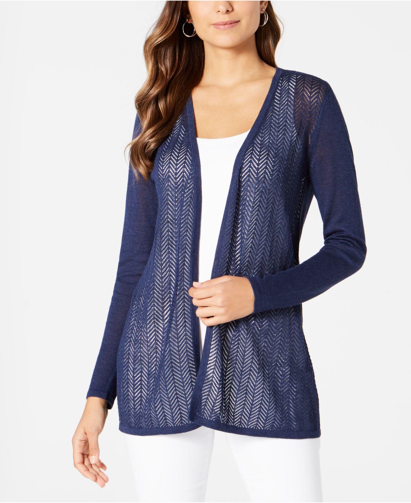 Charter Club Women's Chevron Pointelle Cardigan Blue Size Extra Small