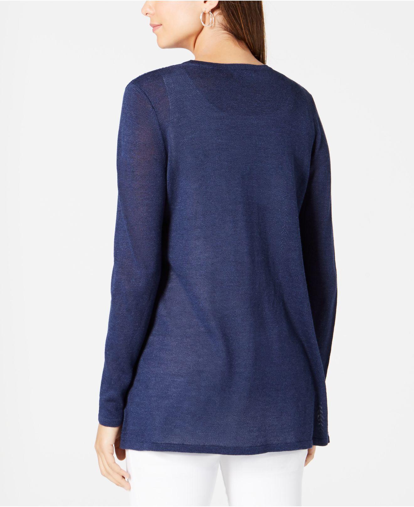 Charter Club Women's Chevron Pointelle Cardigan Blue Size Extra Small
