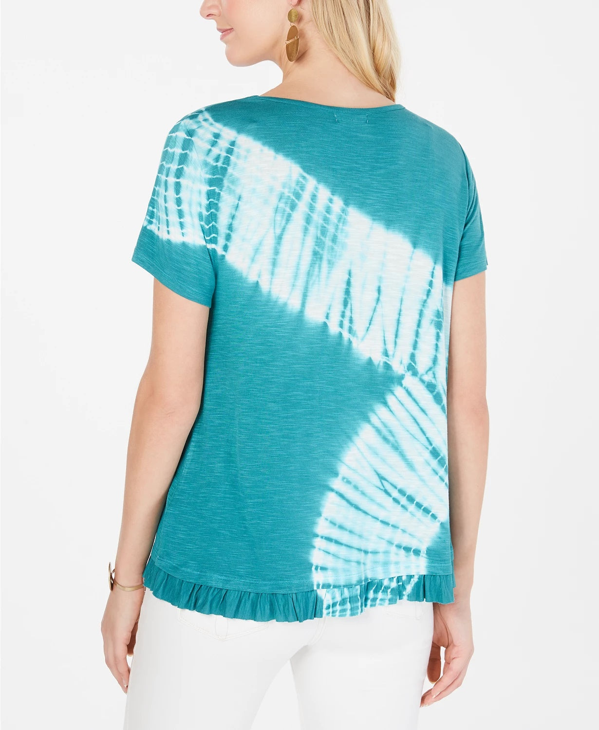 Style & Co Women's Tie-Dyed Ruffle-Hem Top Blue Size Large