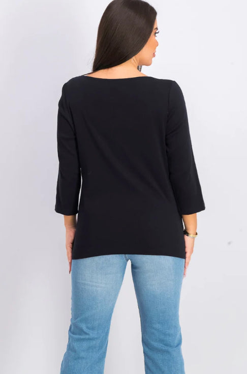 Karen Scott Women's Cotton Boat-Neck Studded Top  Black Size Medium