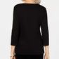 Karen Scott Women's 3/4 Sleeve Embellished Cotton Top Black Size Large