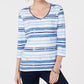 Karen Scott Women's Striped V-Neck Top Blue Size X-Large