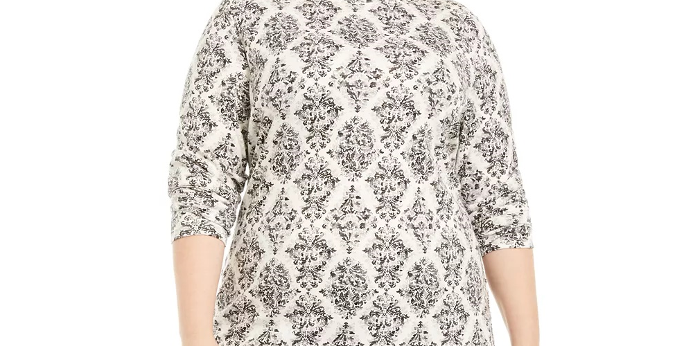 Karen Scott Women's Printed Mock Neck Top Medium Gray Size 3X