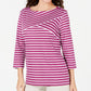 Karen Scott Women's Striped Crossover Top Pink Size Small