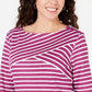 Karen Scott Women's Striped Crossover Top Pink Size Small