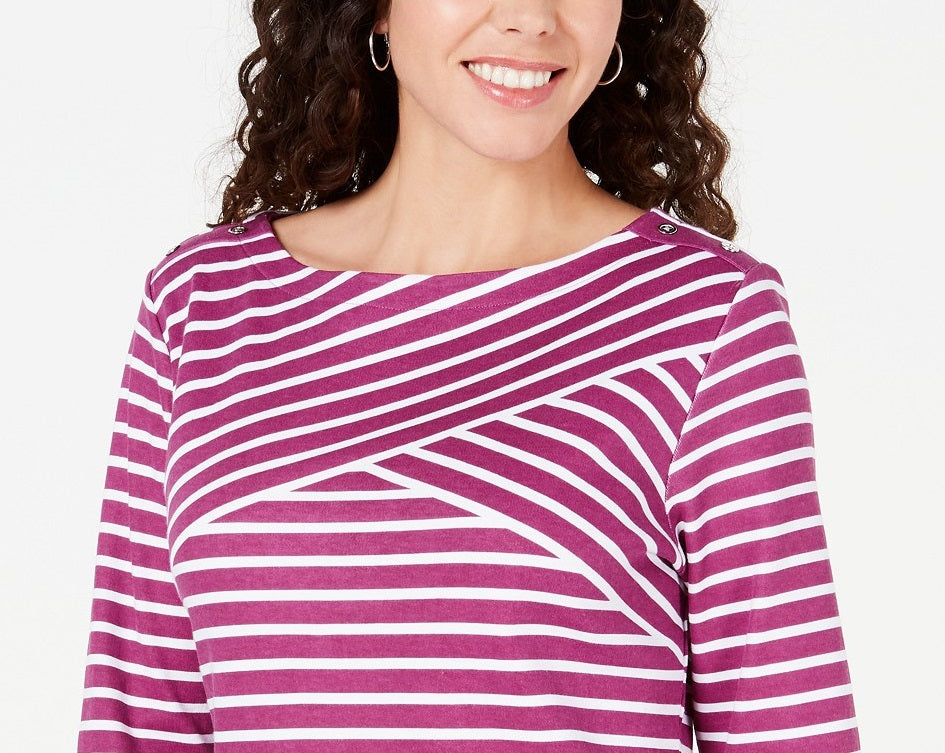 Karen Scott Women's Striped Crossover Top Pink Size Small