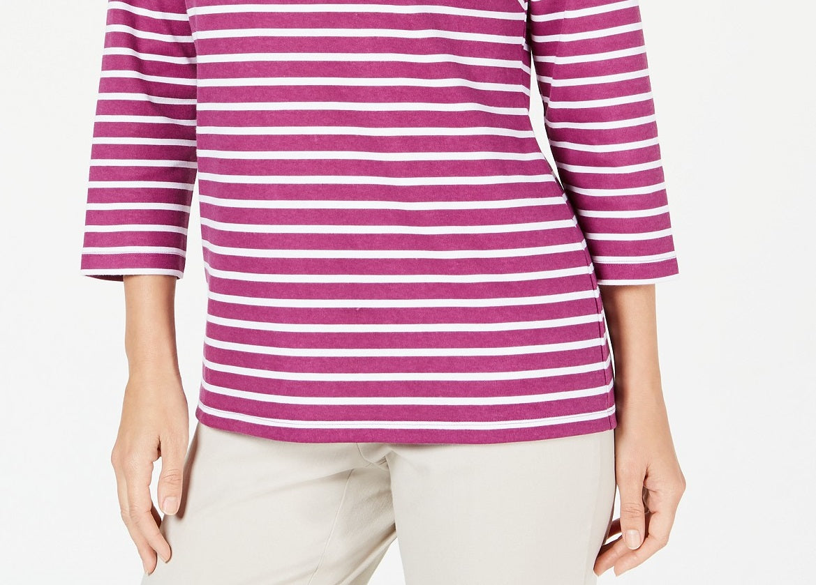 Karen Scott Women's Striped Crossover Top Pink Size Small