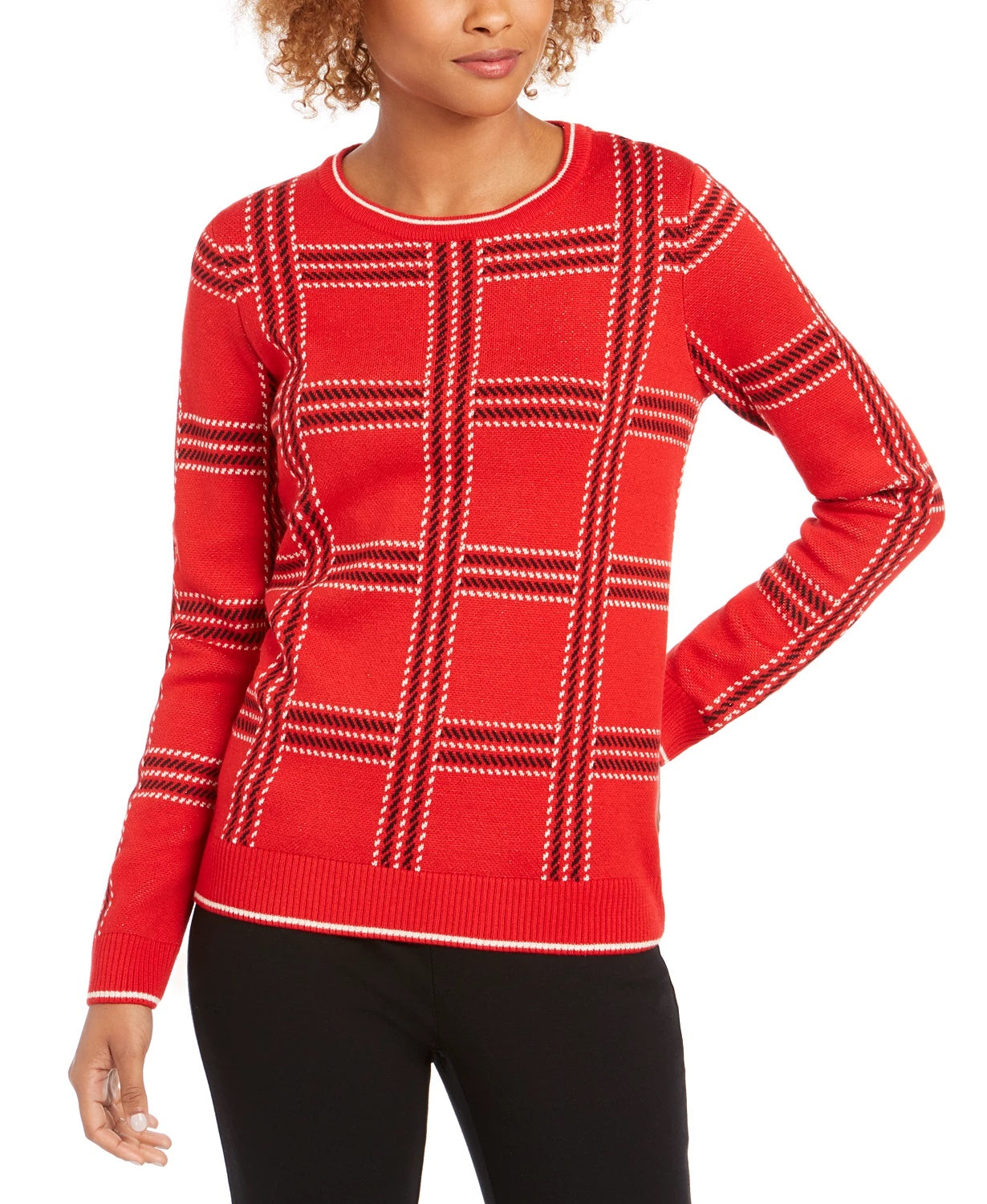 Charter Club Women's Printed Crewneck Sweater Medium Red Size X-Large