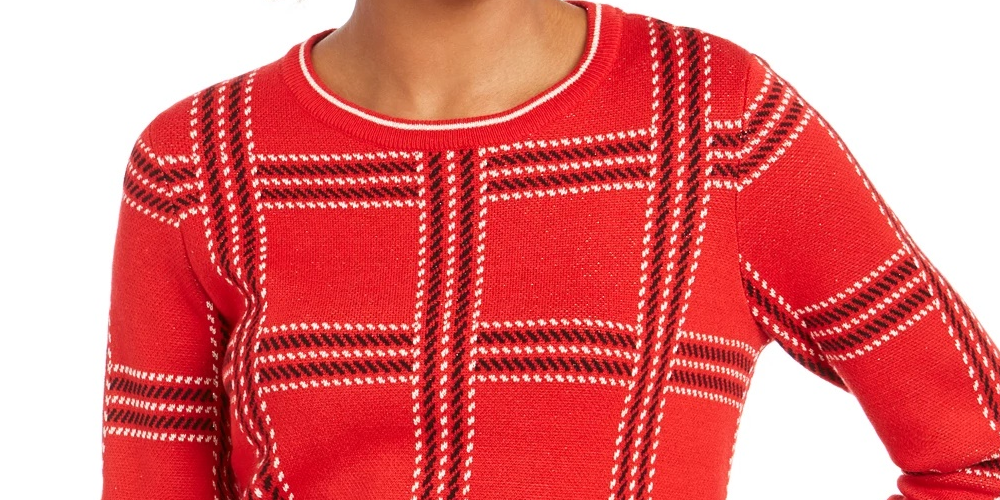 Charter Club Women's Printed Crewneck Sweater Medium Red Size X-Large