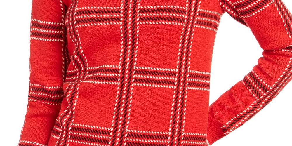 Charter Club Women's Printed Crewneck Sweater Medium Red Size X-Small