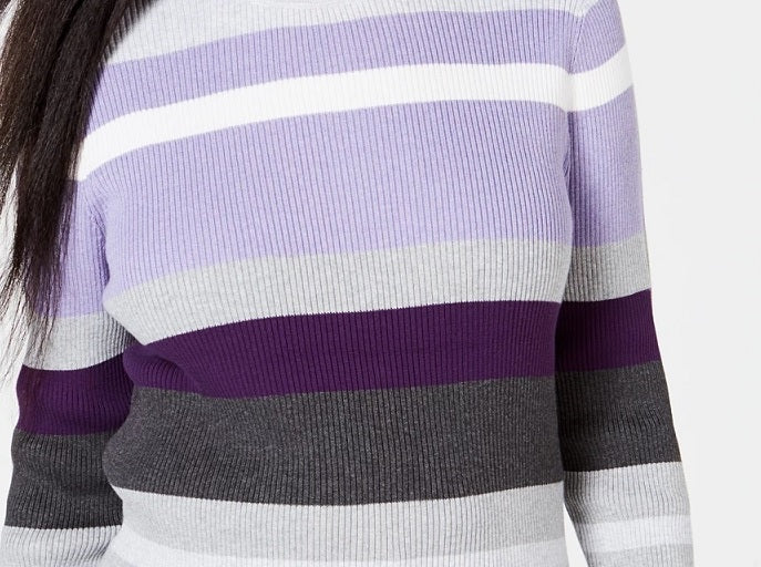 Karen Scott Women's Striped Mock Neck Cotton Sweater Purple Size X-Small