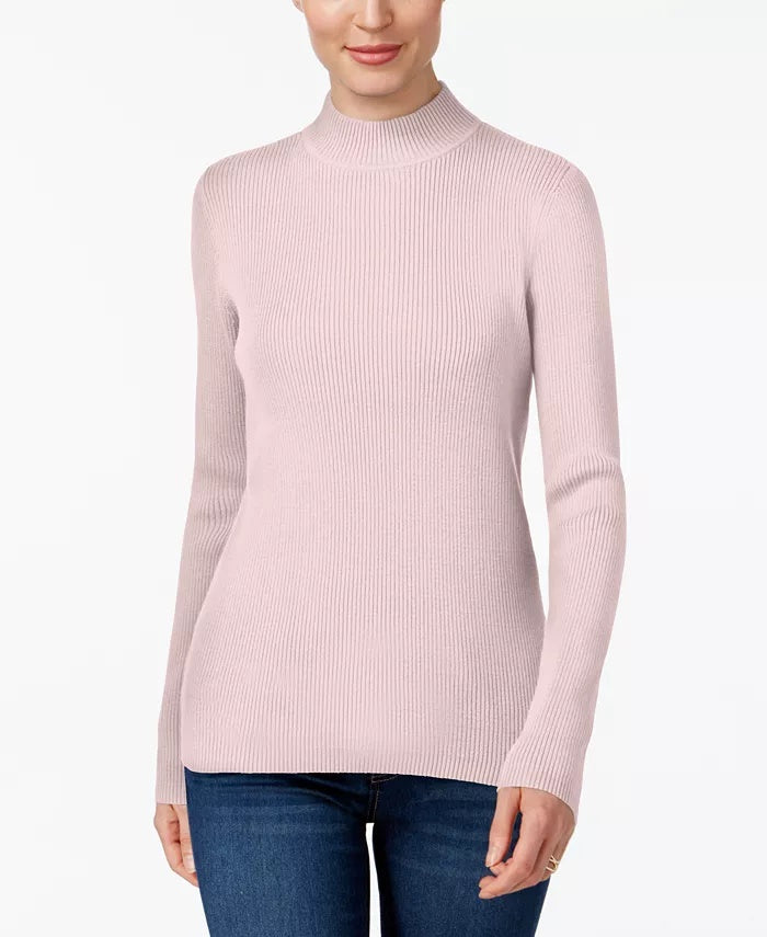 Karen Scott Women's Cotton Ribbed Turtleneck Top Pink Size Large