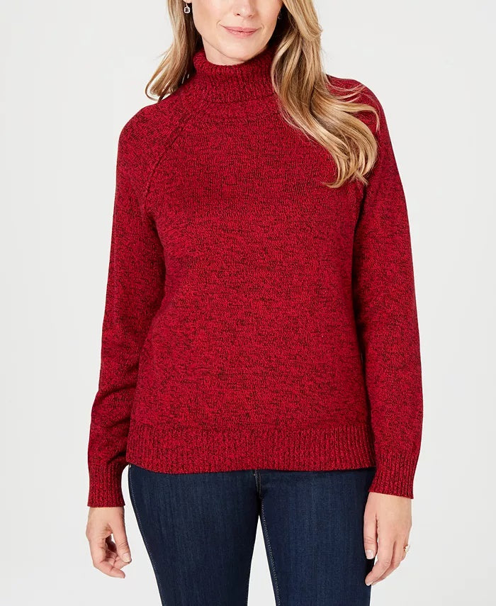 Karen Scott Women's Cotton Turtleneck Sweater Brown Size Petite Medium