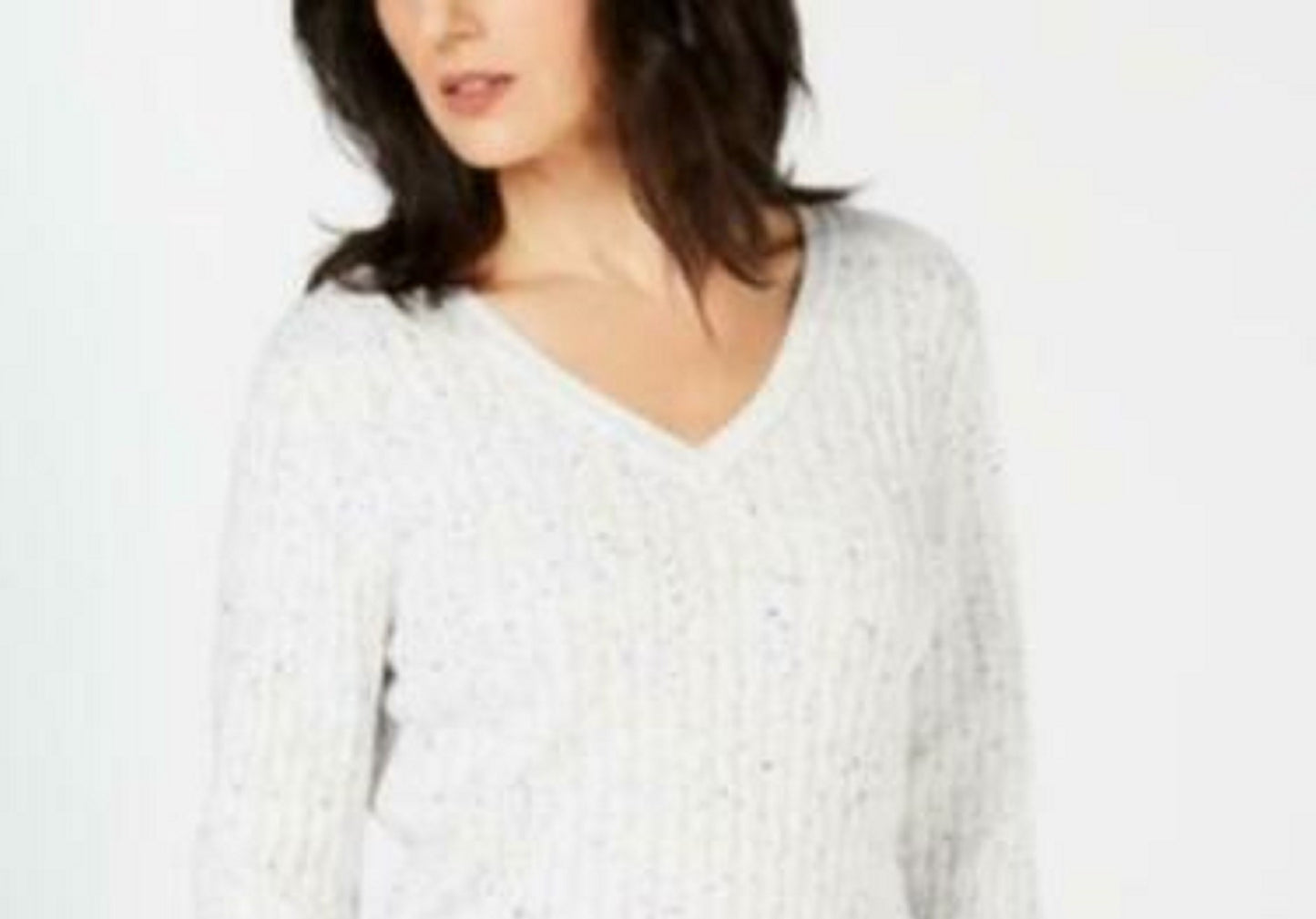 Karen Scott Women's Cable-Knit V-Neck Sweater Natural Size Extra Large