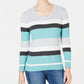 Karen Scott Women's Veronica Striped Cotton Cable Sweater Blue Size Small