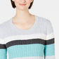 Karen Scott Women's Veronica Striped Cotton Cable Sweater Blue Size Small