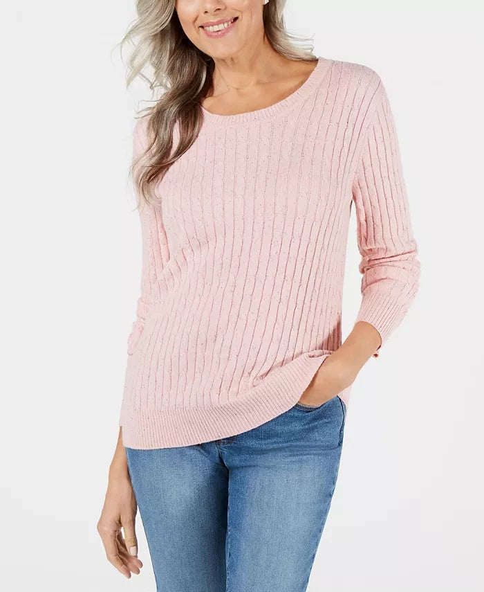 Karen Scott Women's Cable-Knit Scoop-Neck Sweater Pink Size Medium