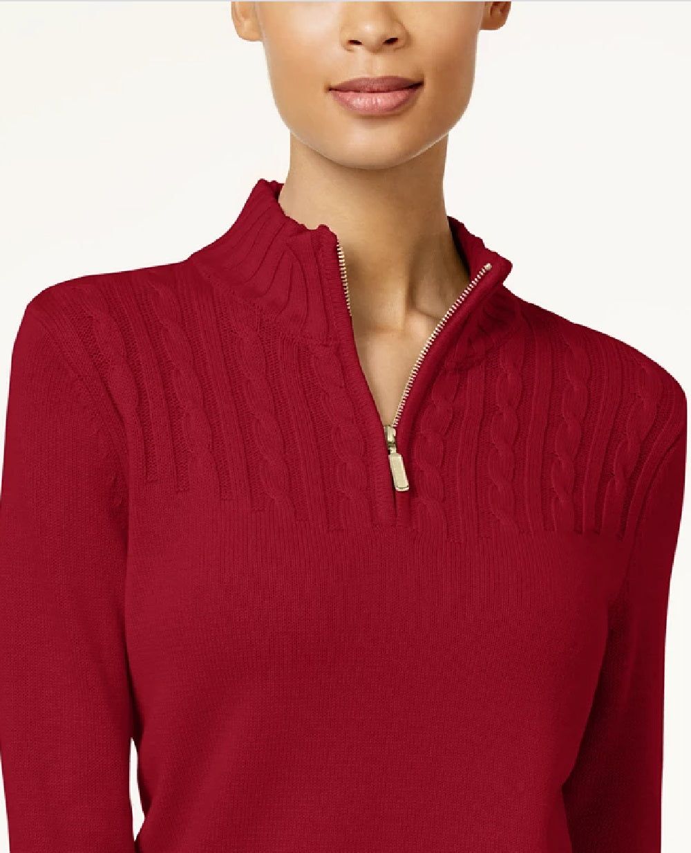 Karen Scott Women's Cotton Zip Neck Sweater Bright Red Size X-Small