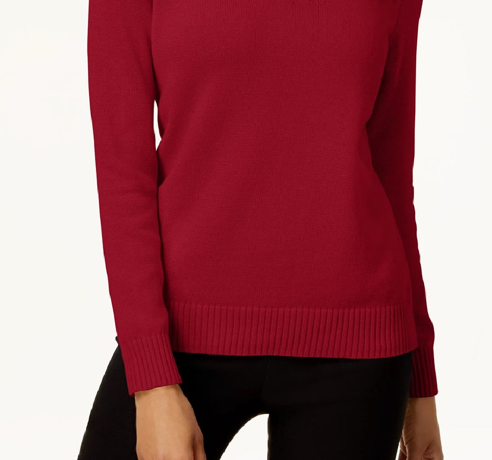 Karen Scott Women's Cotton Zip Neck Sweater Bright Red Size X-Small