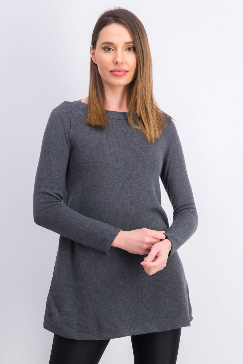Karen Scott Women's Solid Curved-Hem Tunic Charcoal Size Small