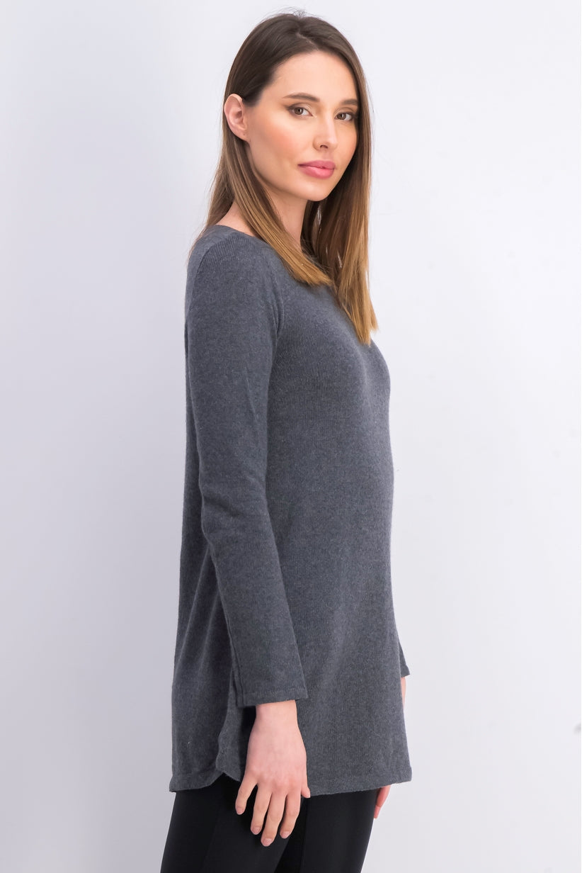 Karen Scott Women's Solid Curved-Hem Tunic Charcoal Size Small