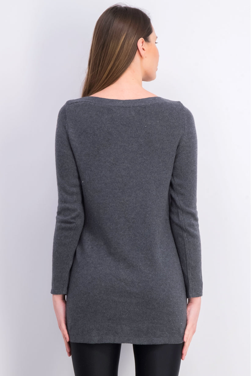 Karen Scott Women's Solid Curved-Hem Tunic Charcoal Size Small