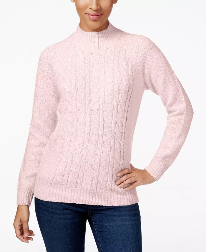 Karen Scott Women's Petite Cable-Knit Sweater Pink Size  Medium