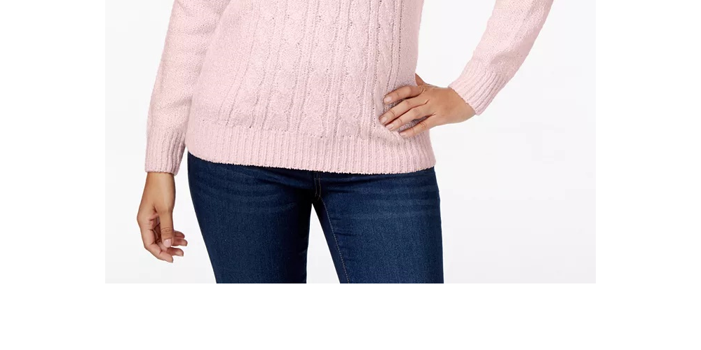 Karen Scott Women's Petite Cable-Knit Sweater Pink Size  Medium