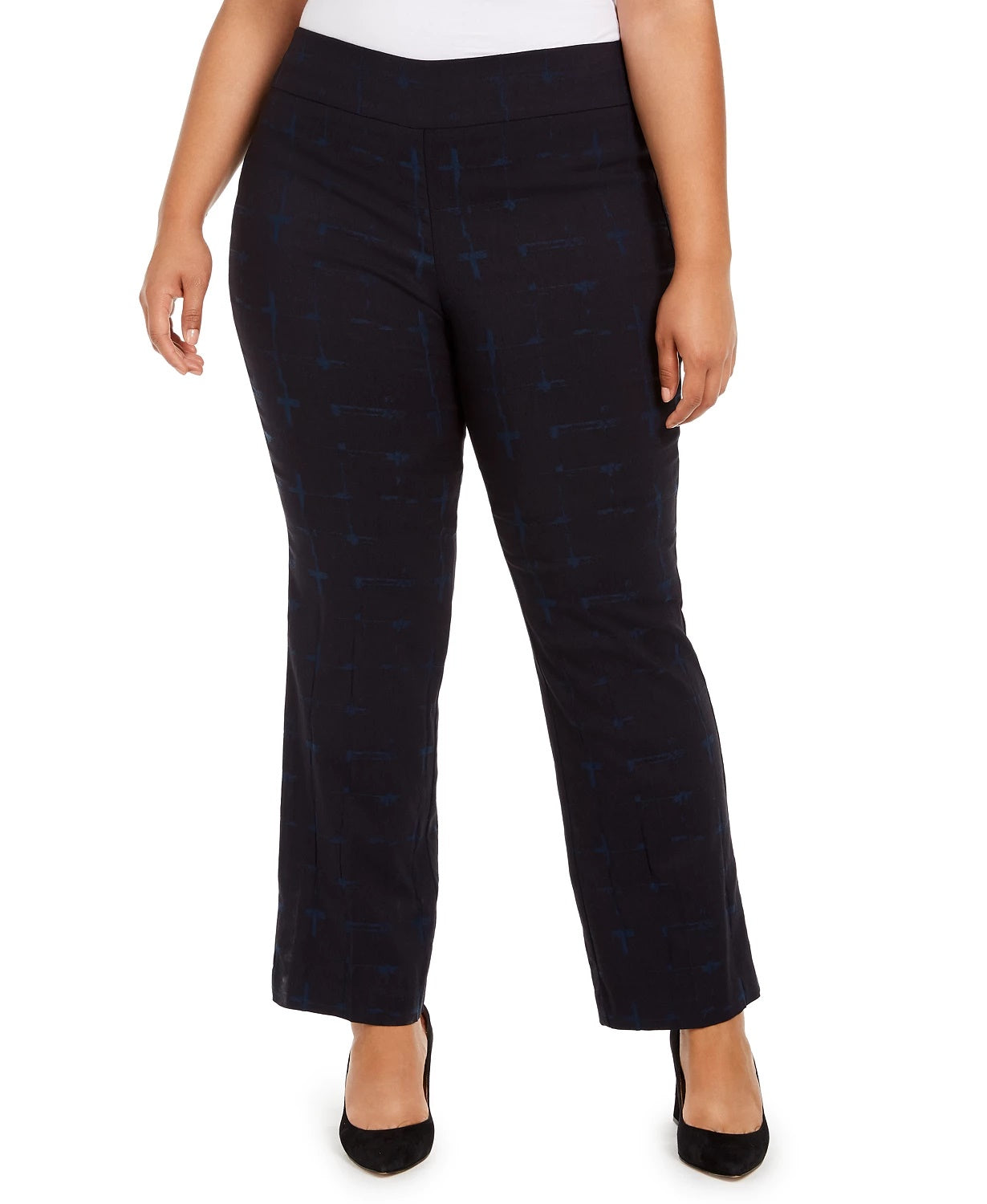 Alfani Women's Pull On Plaid Pants Navy Size 24W