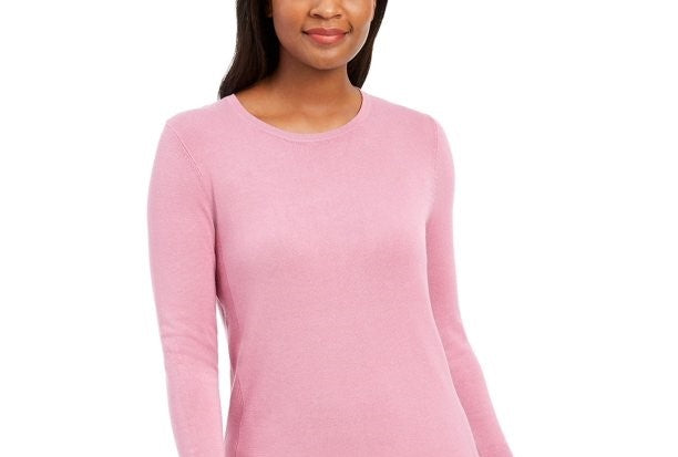 JM Women's Collection Button-Cuff Crewneck Sweater Med Pink Size Large