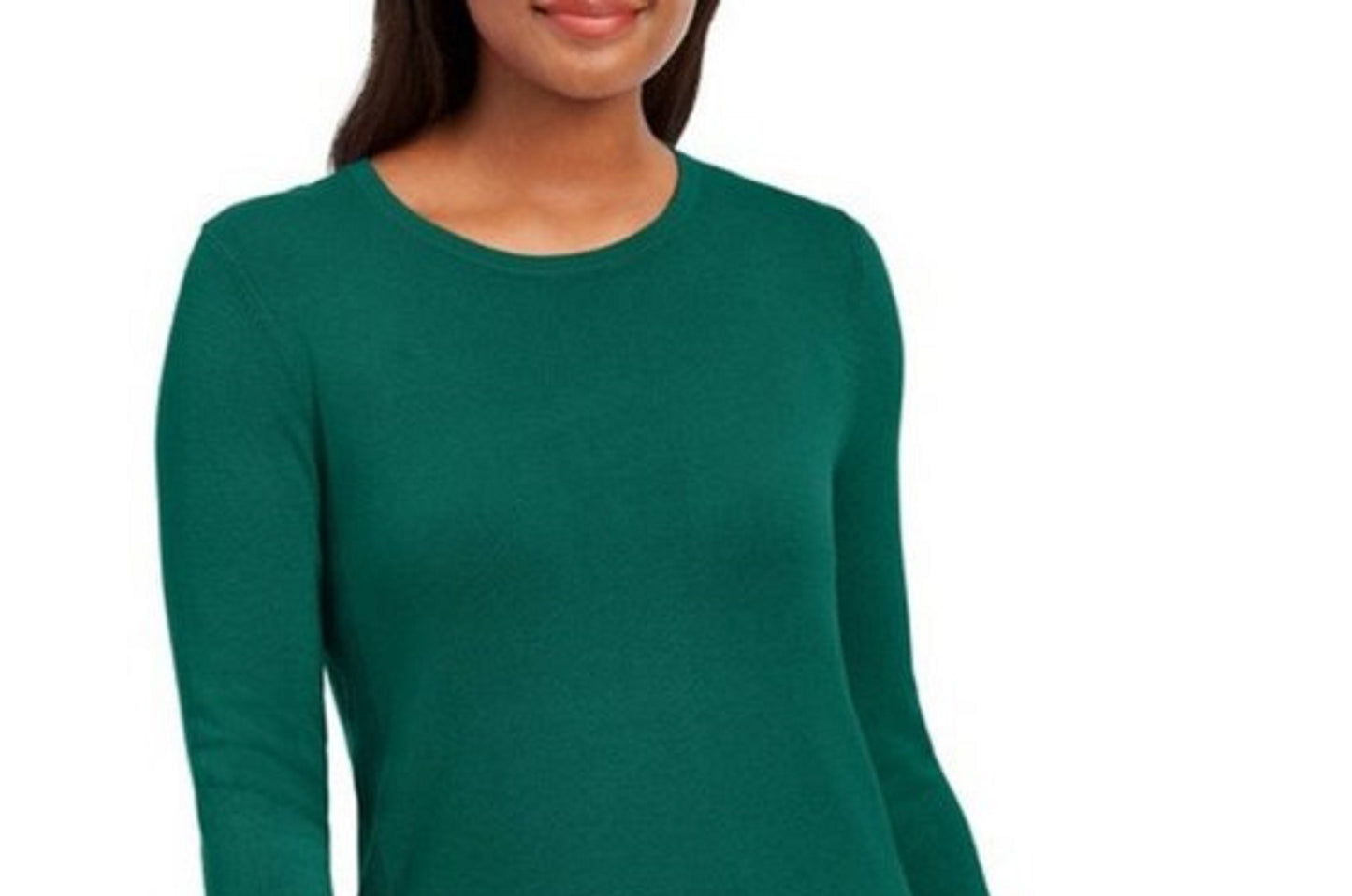 JM Collection Women's Petite Button-Cuff Crewneck Sweater Dark Green Size Petite Medium