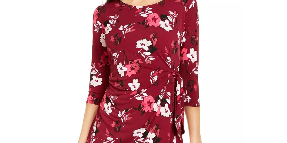 Alfani Women's Petite Printed Side-Tie Top Red Size Petite