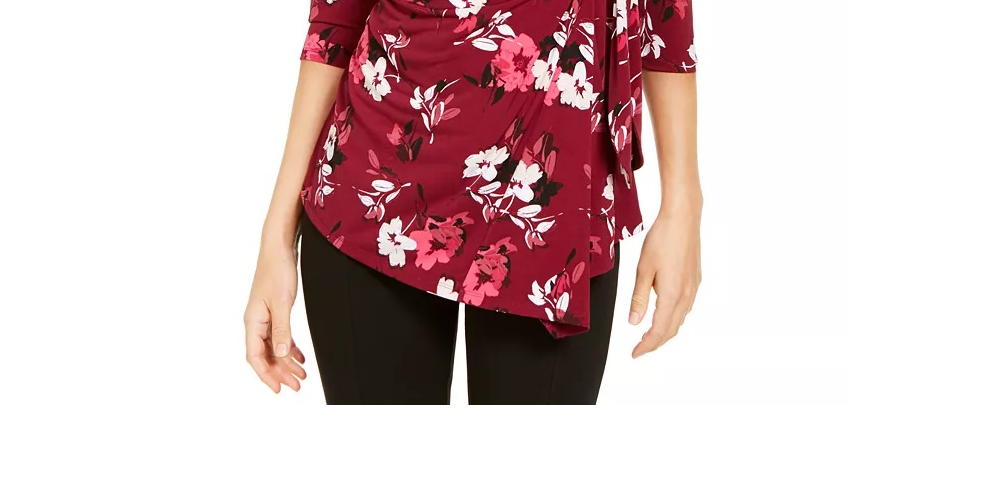 Alfani Women's Petite Printed Side-Tie Top Red Size Petite
