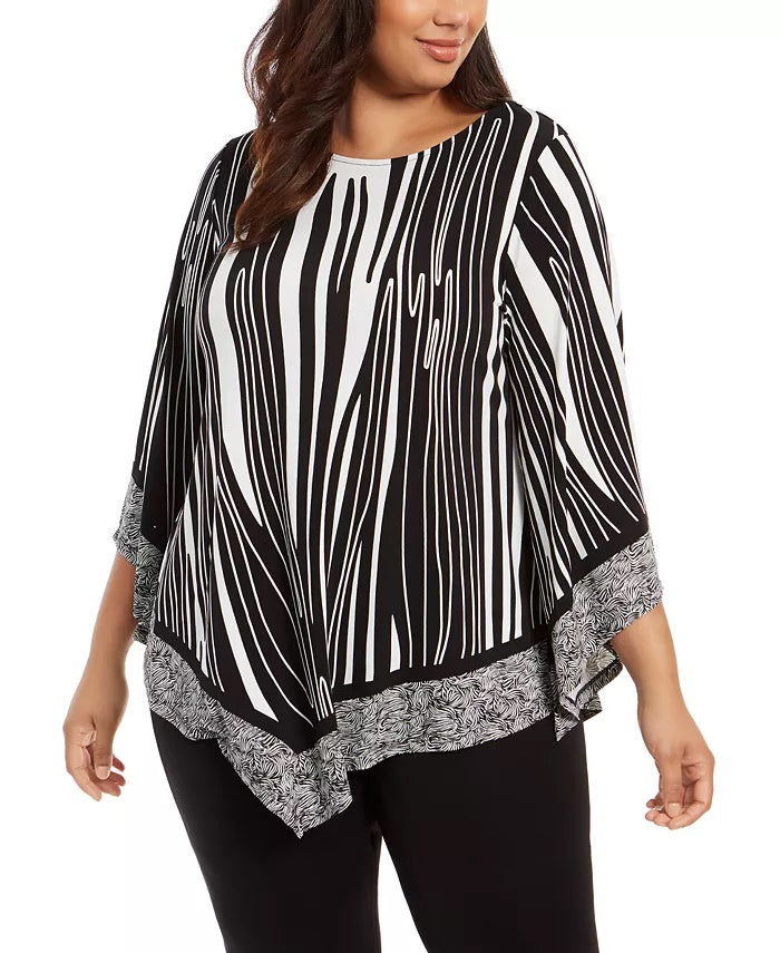 Alfani Women's Plus Size V-Hem Blouse Black Size 3X