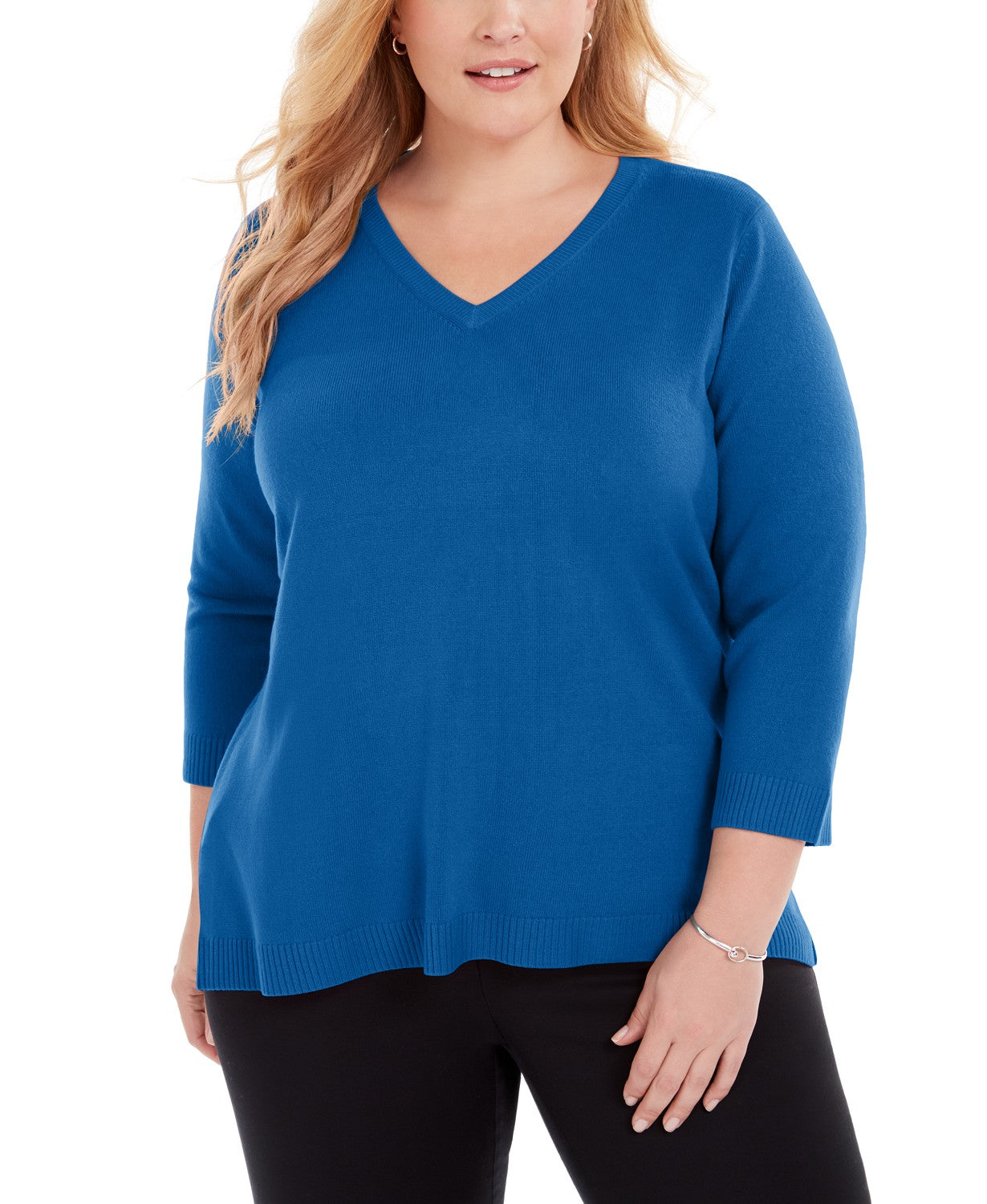 Karen Scott Women's V Neck Luxsoft Sweater Navy Size 2X