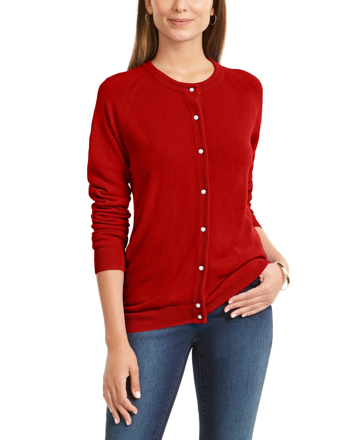 Karen Scott Women's Luxsoft Button Cardigan Medium Wine Size Petite Small