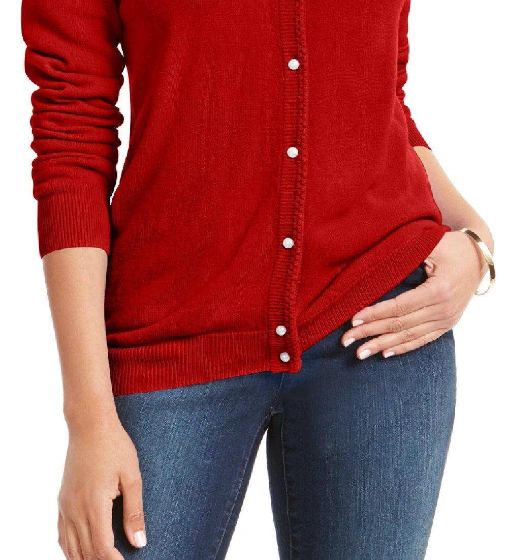 Karen Scott Women's Luxsoft Button Cardigan Medium Wine Size Petite Small