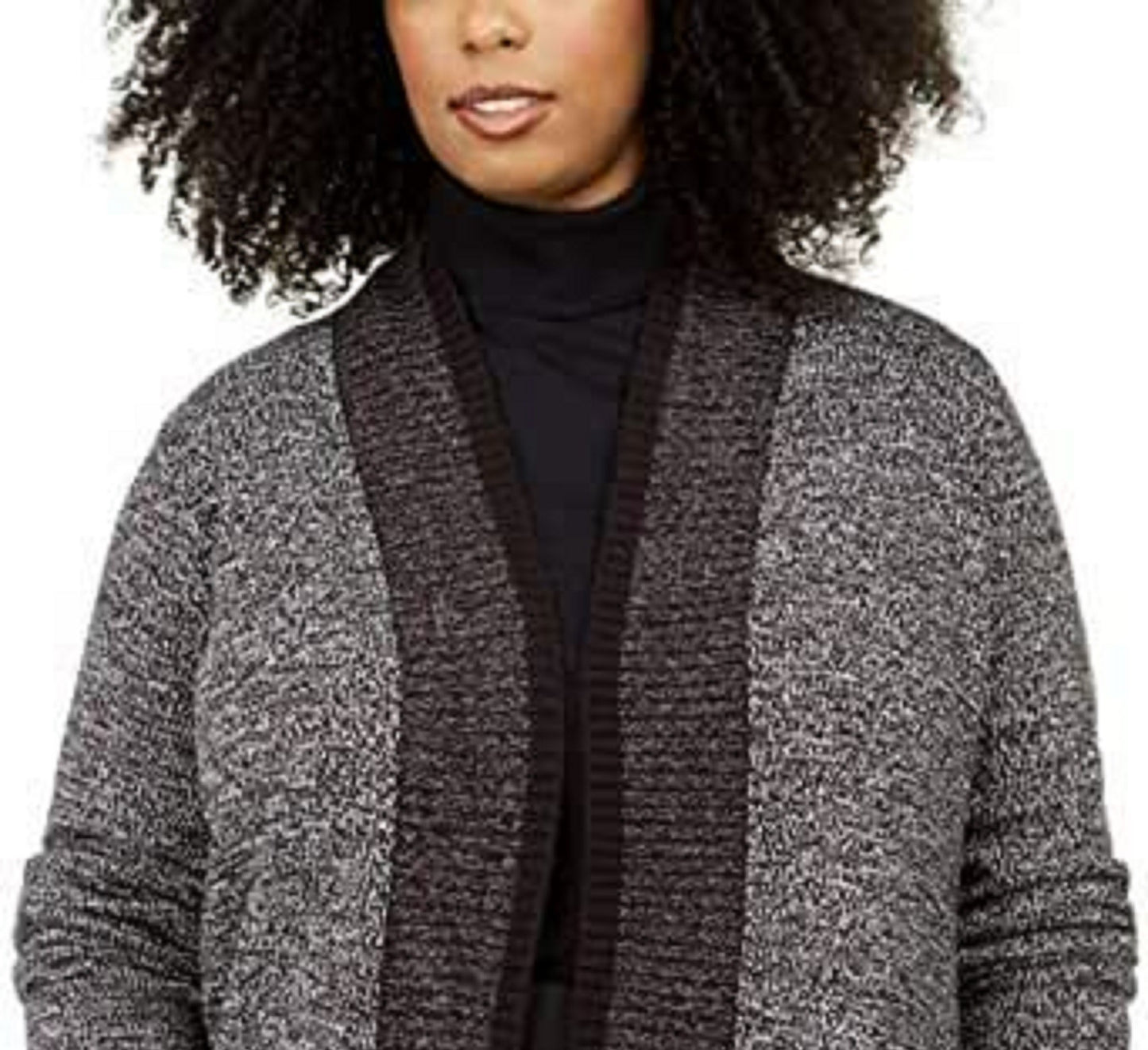 Karen Scott Women's Plus Tipped Cardigan Sweater Black Size 2X