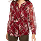 Charter Club Women's Printed Split-Neck Top Wine Size Small