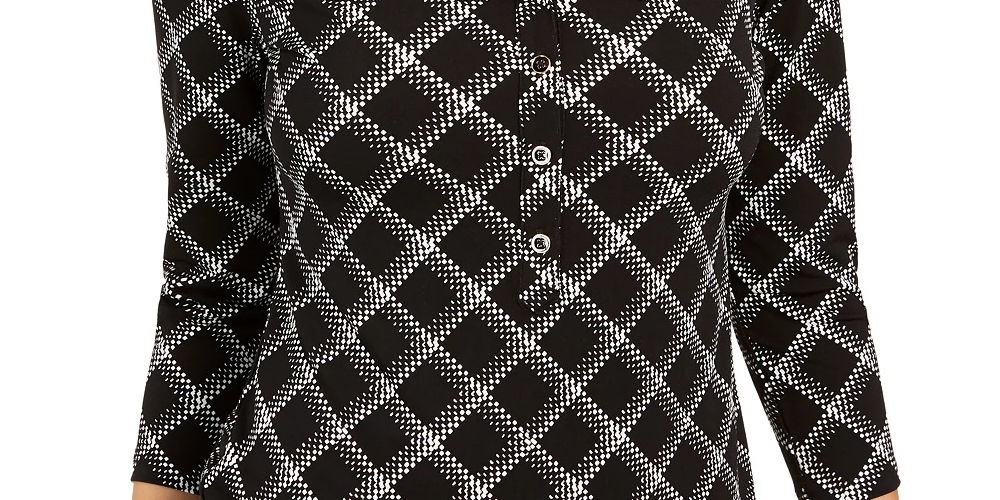 Charter Club Women's Plaid Polo Shirt Black Size Medium