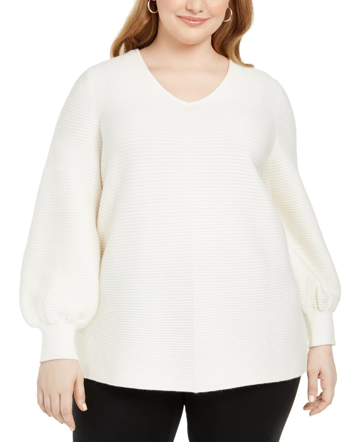 Alfani Women's Ottoman Stitch Sweater Natural Size 2X
