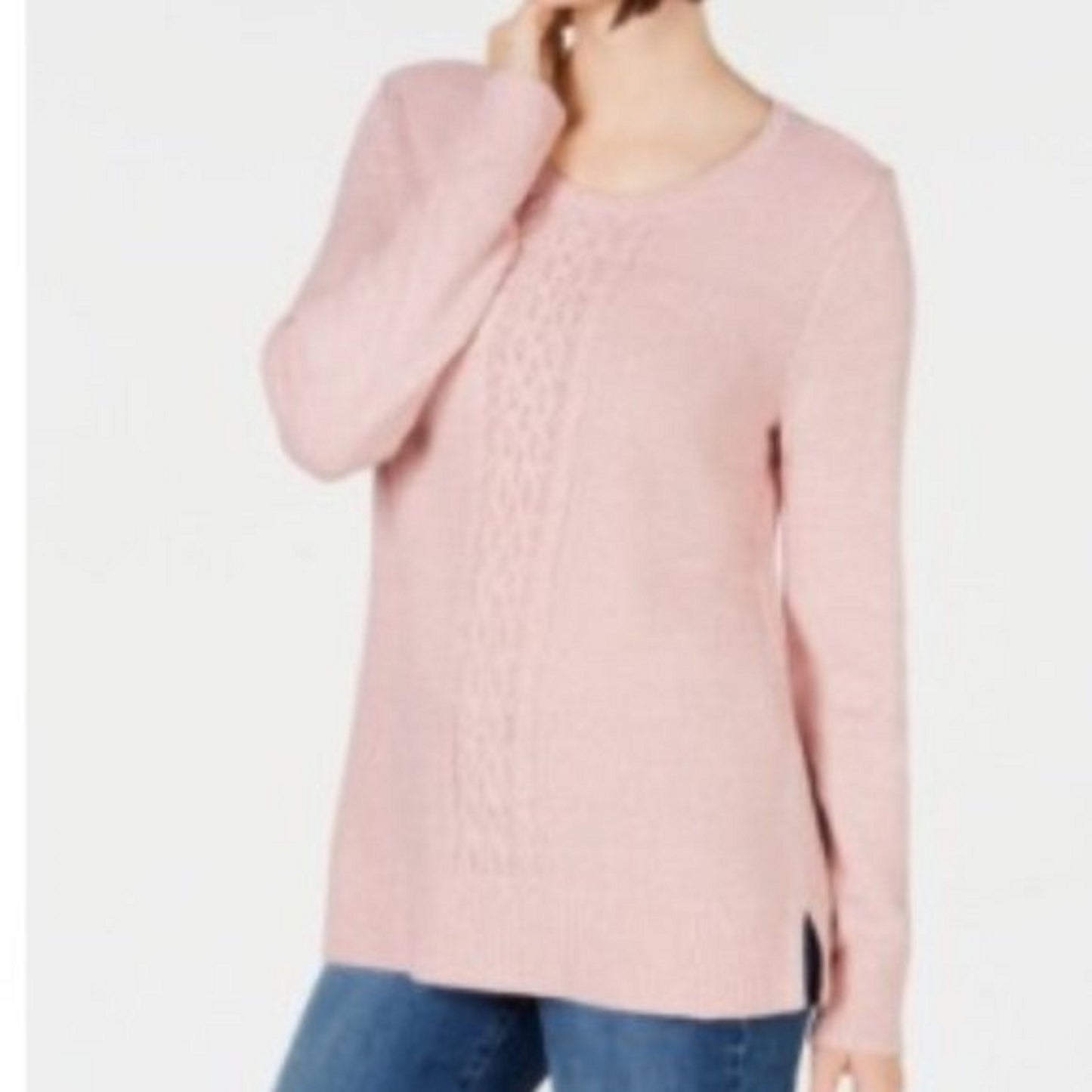 Karen Scott Women's Cable-Knit Panel Sweater Pink Size Large
