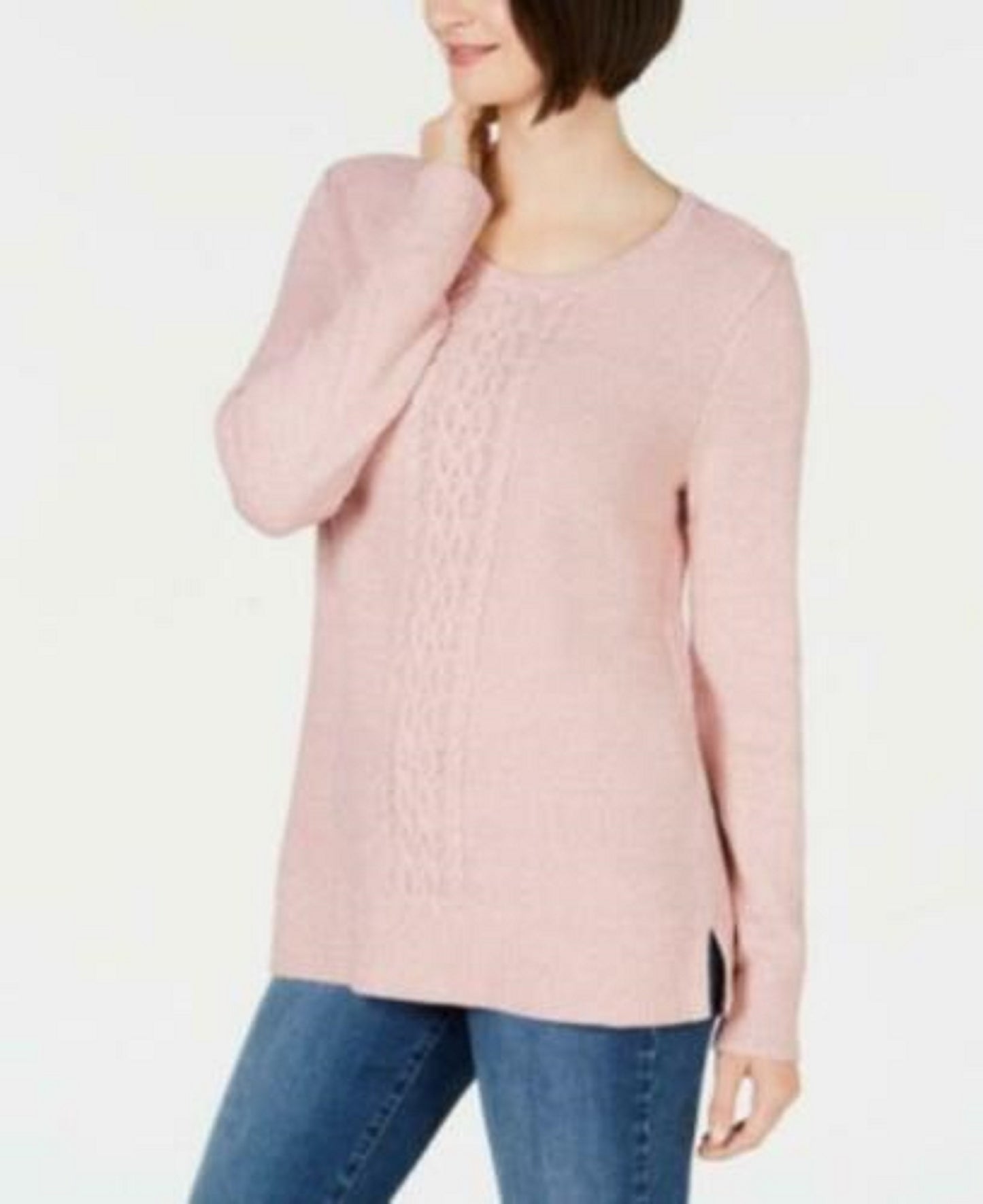 Karen Scott Women's Cable-Knit Panel Sweater Pink Size Medium