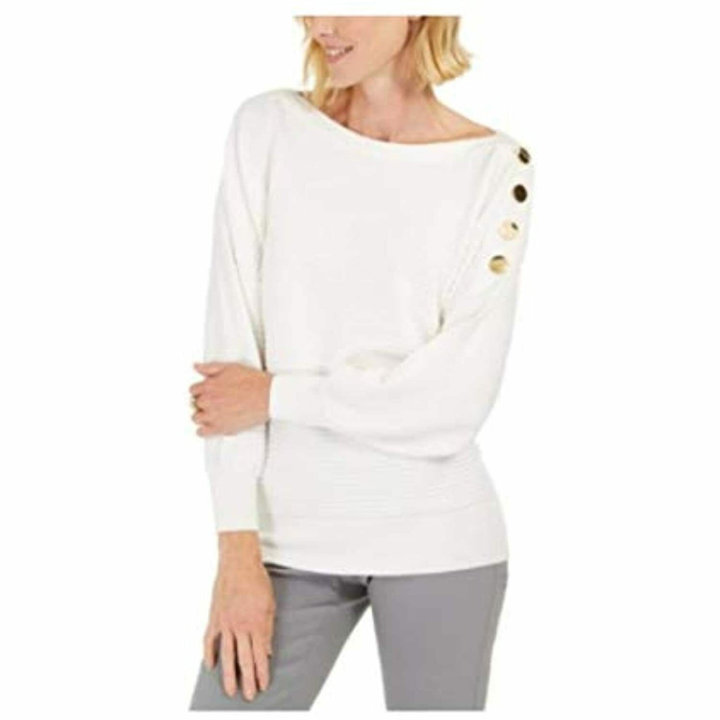 JM Collection Women's Button-Sleeve Sweater Natural Size Large