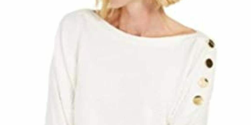 JM Collection Women's Button-Sleeve Sweater Natural Size Large