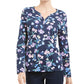 Karen Scott Women's Floral Print Henley Top Navy Size Large