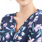 Karen Scott Women's Floral Print Henley Top Navy Size Large